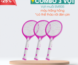 Combo 3 Bộ vợt muỗi Điện Quang ĐQ EMR05L WPI ( Trắng - hồng )